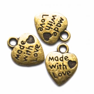 MB915 Antique Gold Made with Love Heart Charm