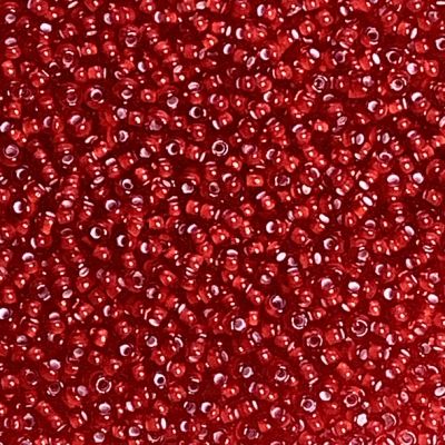 RC169 Red w White Lining size 10 seed bead
