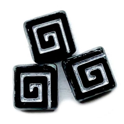 GL6349 Black 9mm Greek Key Pattern Tile Bead