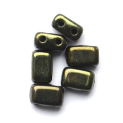 GL6384 6x4mm Scarab Green 2 Hole Brick Bead