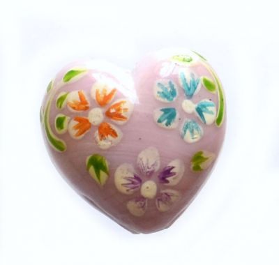 GL6413 25mm Pink Hand Painted Glass Heart Bead