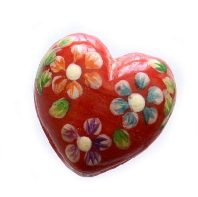 GL6414 25mm Red Hand Painted Glass Heart Bead