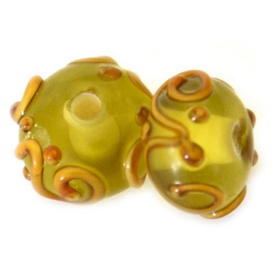 GL6605 Soft Yellow Bead with Ochre Squiggle