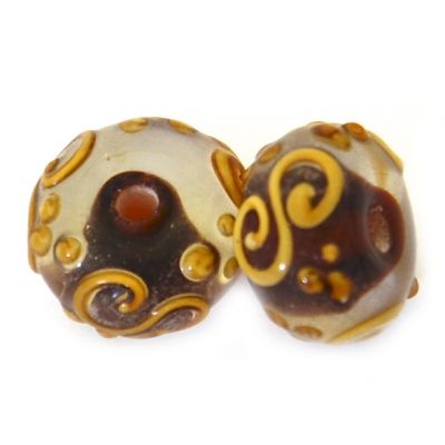 GL6636 Decorated Amber Rondelle Bead