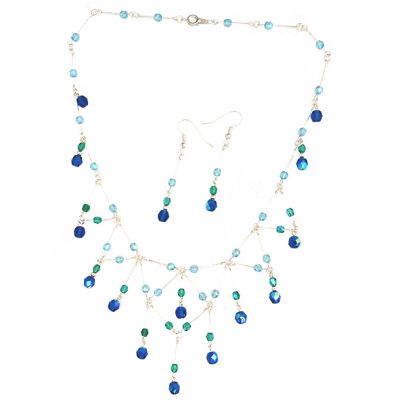 Lydia Necklace and Earrings in Teal Turquoise & Scarab Blue