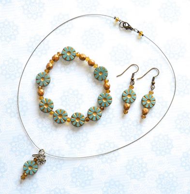 Margarita Necklace, Bracelet & Earrings Bead Pack Teal & Gold