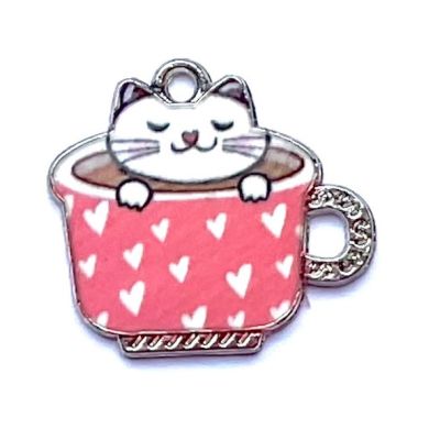 MB574 Kitty in Pink Heart Teacup Charm