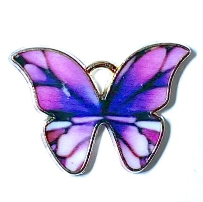 MB993 Pink & Purple 16x22mm Enamel Butterfly Pendant