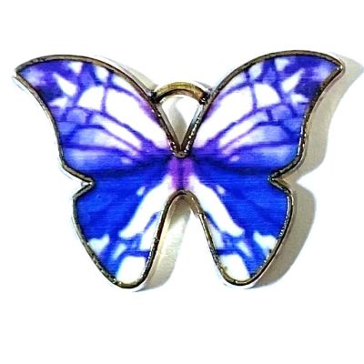 MB997 Blue Splash 16x22mm Enamel Butterfly Pendant