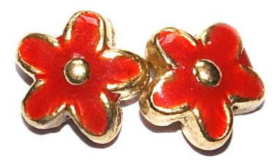 MB059 15mm Gold metal flower with red finish
