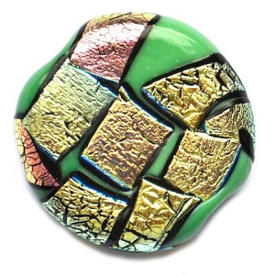GL5078 30mm Green flat disc with metallic gold decoration