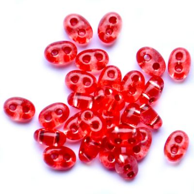 TW080 Silver Lined Pearl Tomato Red Twin Bead