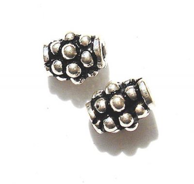 SS035 5x3mm Indian Silver 3 Row Beaded Barrel