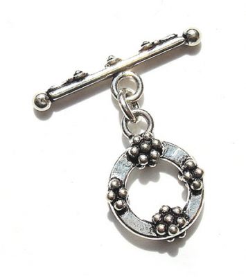 SS057 14mm Indian Silver Flower Pattern Toggle Clasp