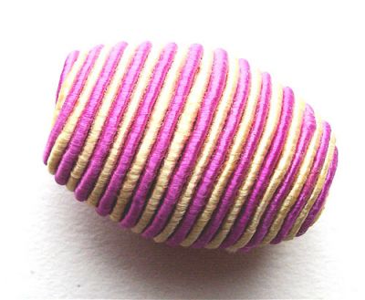 WD204 Large wooden oval bead with pink & cream braid decorat