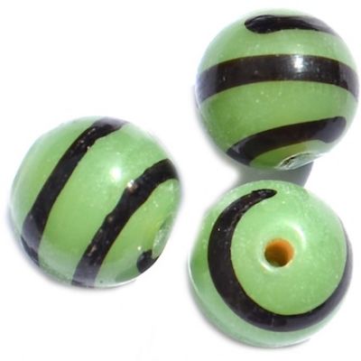 GL2340 10mm Soft Green Striped Round Bead