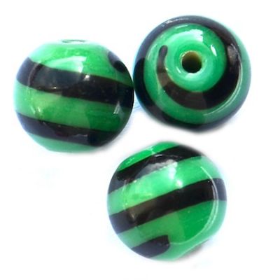 GL2343 10mm Emerald Striped Round Bead