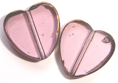 GL2936 14mm purple glass heart with bronze edging