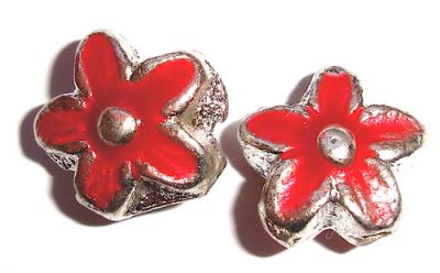 MB048 15mm white metal flower with red finish