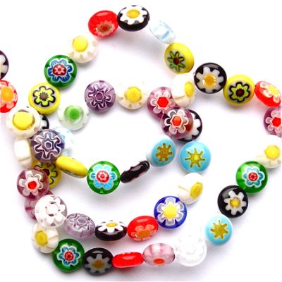 GL2969 String of 8mm multicoloured decorated disc beads