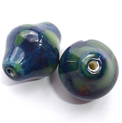 CE125 16x14mm Blue & Green Rhomboid Ceramic Bead