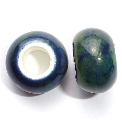 CE135 14x10mm Blue & Green Large Hole Ceramic Bead