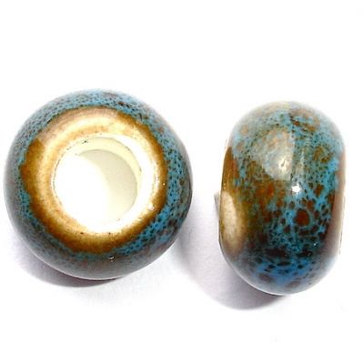 CE137 14x10mm Turquoise Speckle Large Hole Ceramic Bead