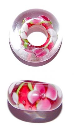 GL3203 Pink Flower and Vine large hole bead