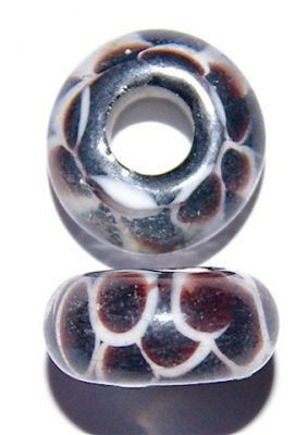 GL3206 Black, Aubergine and White large hole bead