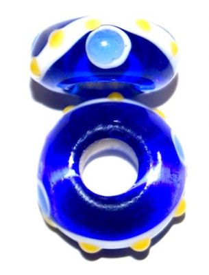 GL3223 Blue and Yellow swirl large hole bead